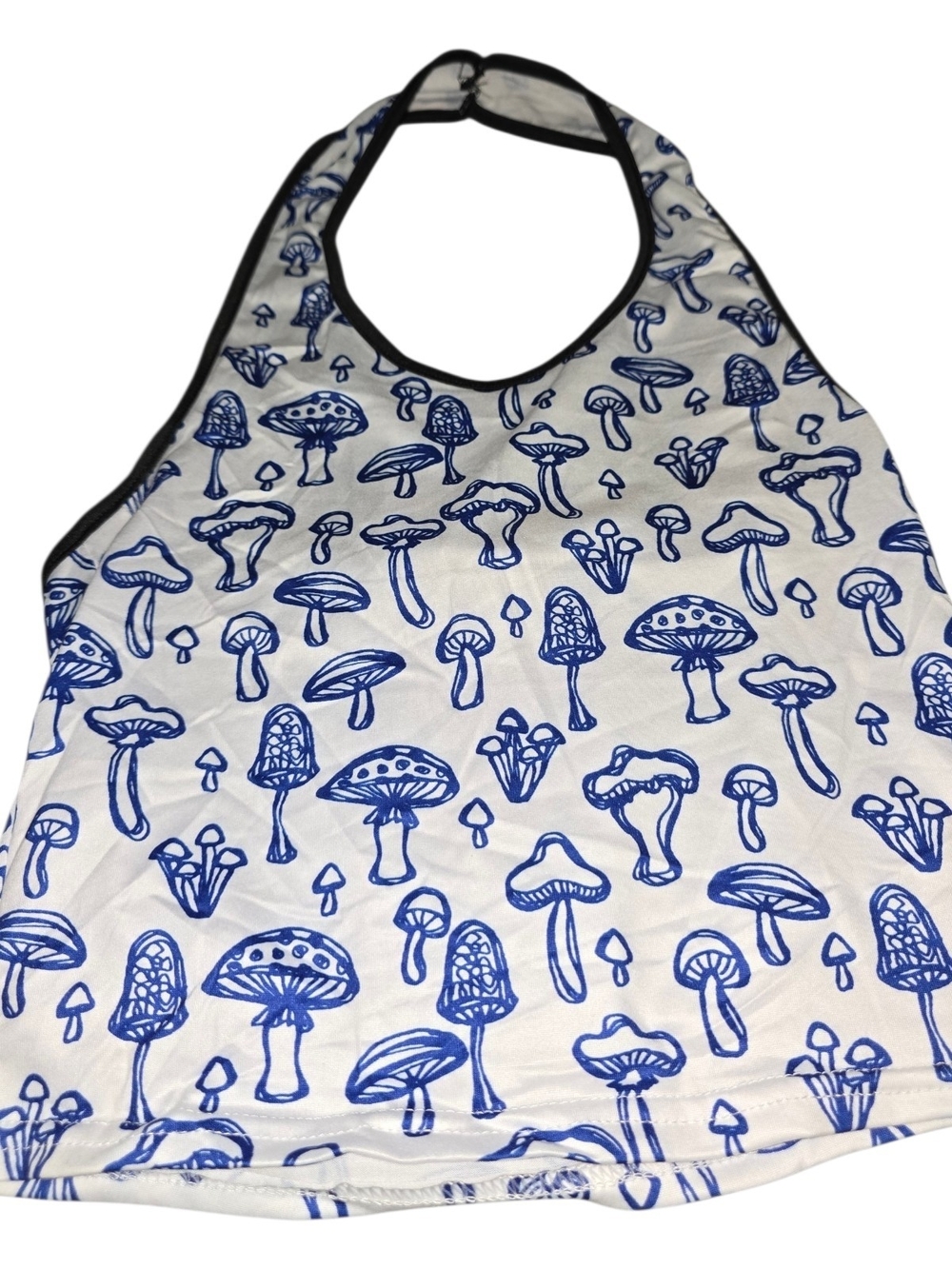 Women’s White and Blue Mushroom Print Halter Tank Top